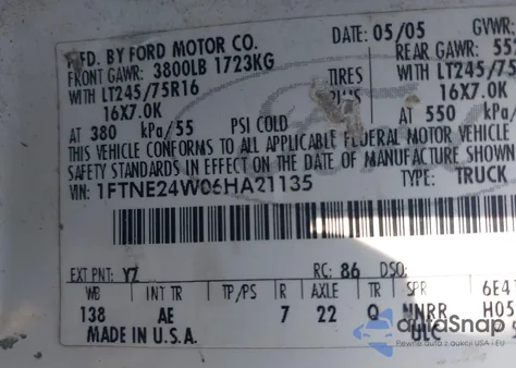 2006 Ford E-250 Commercial/Recreational from USA, damaged, VIN 1FTNE24W06HA21135